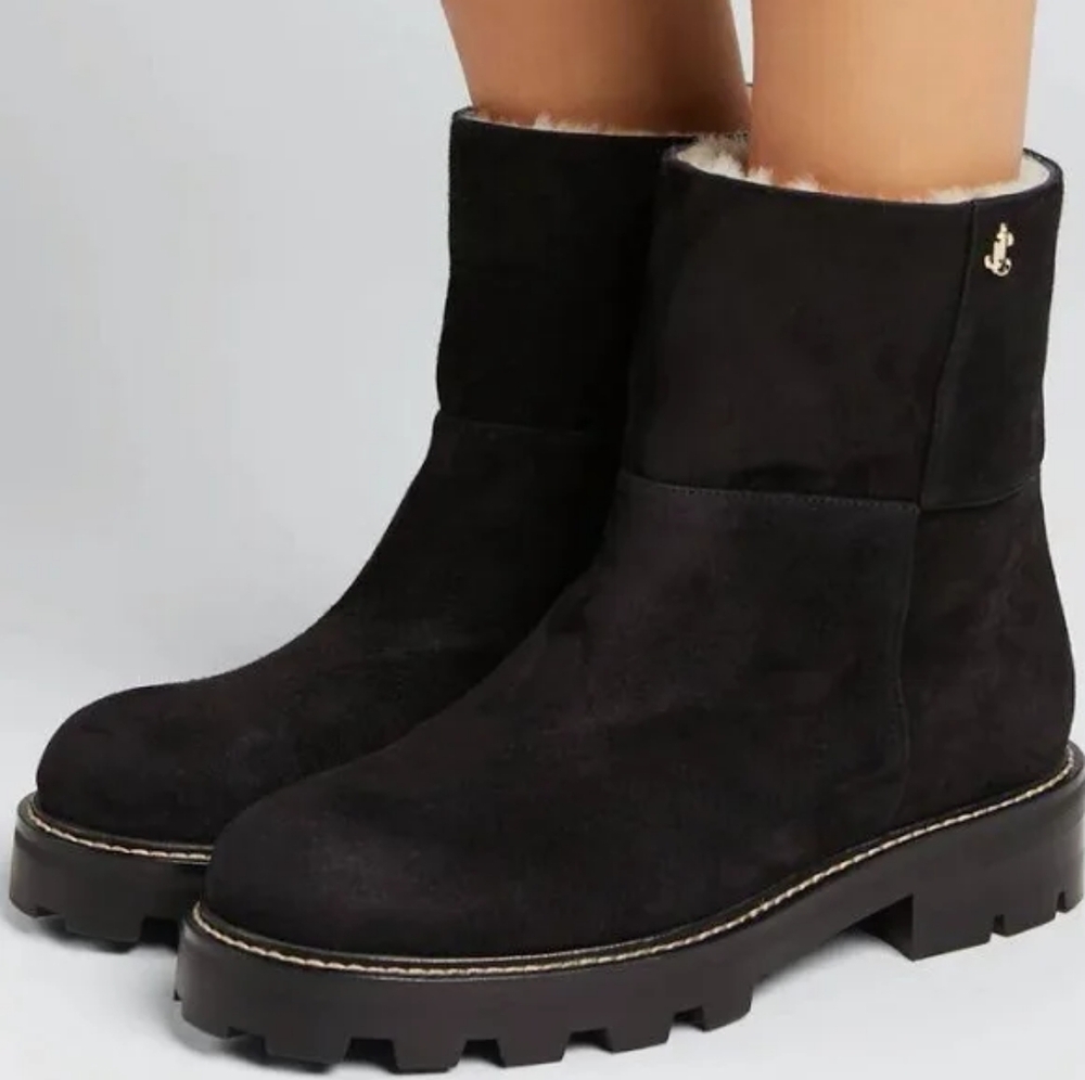 Jimmy Choo Haysel Black Suede and Shearling Boot
